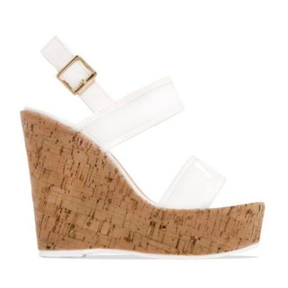 Cork Wedges in White/Clear - Picture 2 of 5